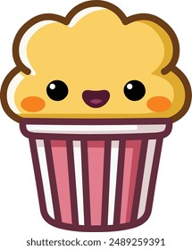 Happy popcorn bucket character in a kawaii style