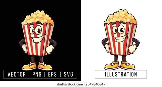 Happy Popcorn Cartoon Character - Fun Cinema Snack Illustration Download