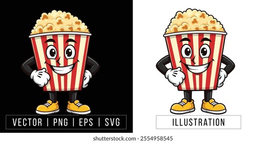 Happy Popcorn Cartoon Character - Fun Cinema Snack Illustration Download