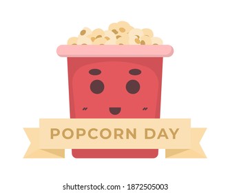 happy popcorn day. illustration of a popcorn character in a container or glass. cute and adorable. flat style. design elements. can be used for stickers and greeting cards