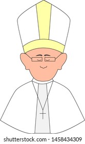 Happy pope with glasses, illustration, vector on white background.