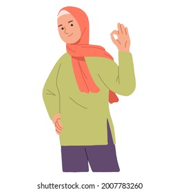 Happy Positive Emotions Expression Gestures Hijab Muslim Women Girl Ok Finger