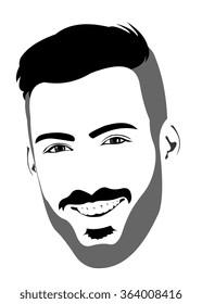 Happy positive laughing bearded male looking at camera. Easy editable layered vector illustration. 