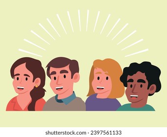 Happy positive people, group. Hand drawn style vector design illustrations.