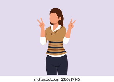 Happy positive people with hands, fingers. Love, support, solidarity, ok expressions concept. Colored flat vector illustration isolated. 