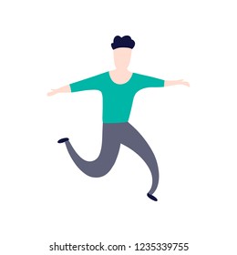 Happy positive young man jumping isolated on white background. Colored vector illustration in flat cartoon style