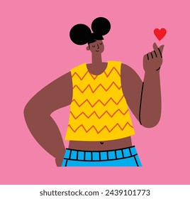 Happy positive young woman gesturing with hands success, love, support, solidarity, ok expressions. Flat graphic vector illustration isolated
