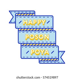 Happy Poson Poya emblem isolated vector illustration on white background. 9 june buddhistic holiday event label, greeting card decoration graphic element