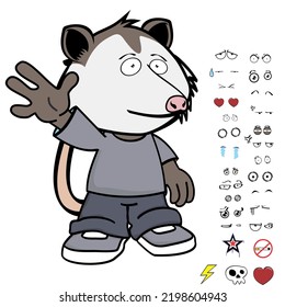 happy possum character cartoon kawaii expressions set pack in vector format