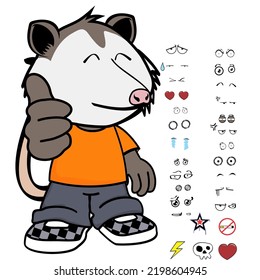 happy possum character cartoon kawaii expressions set pack in vector format