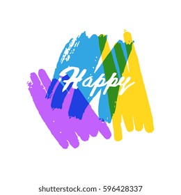 "Happy" poster with abstract stroke