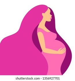 Happy pregnancy. Pretty pregnant woman. Baby shower invitation. Child waiting illustration.