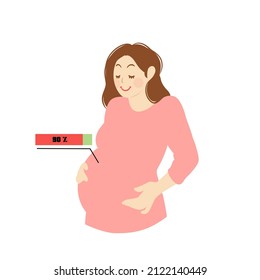 Fröhlicher Schwangerschaftsprozess und Erwartungskonzept. Happy junge schwangere Frau, die Bauch mit 90 % der Schwangerschaft und der Erwartung in Gefühl der Liebe Vektorgrafik 