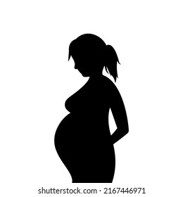 Happy pregnancy and waiting process. Pregnant woman silhouette. Pregnancy and motherhood. Vector illustration in a flat style. Pregnant girl holding her stomach. Pregnancy health care.
