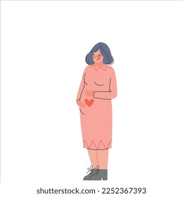 Happy Pregnant Mother Standing and Touching Her Belly Vector Illustration