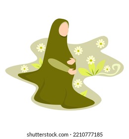 Happy pregnant muslim woman holding her belly