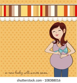 happy pregnant woman, baby shower card