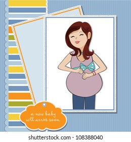 happy pregnant woman, baby shower card