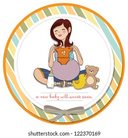 happy pregnant woman, baby shower card
