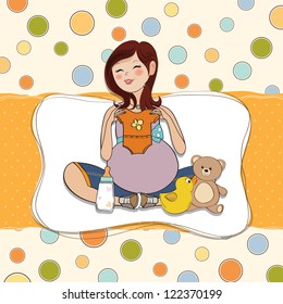 happy pregnant woman, baby shower card