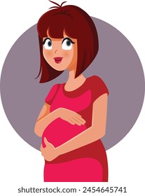 
Happy Pregnant Woman Caressing her Belly Vector Character. Smiling girl feeling cheerful and excited about pregnancy 
