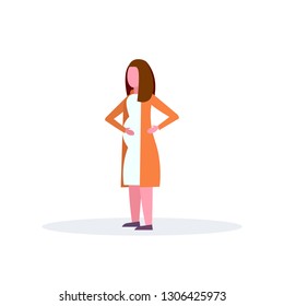 happy pregnant woman in casual clothes standing pose girl touching belly with both hands female cartoon character full length flat isolated