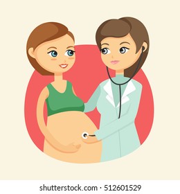 Happy pregnant woman with a doctor