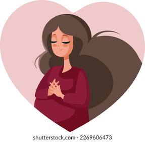 
Happy Pregnant Woman Feeling Emotional and Ready Vector Cartoon Illustration. Smiling mother to be caressing her baby bump
