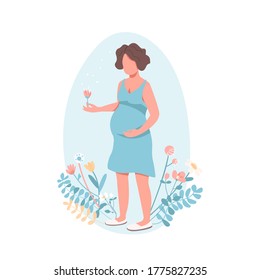 Happy pregnant woman flat color vector faceless character. Child birth. Girl expecting baby. Woman with belly. Maternity isolated cartoon illustration for web graphic design and animation