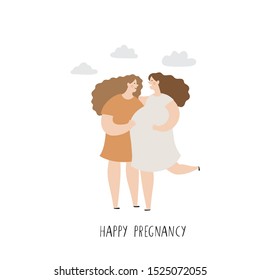 Happy pregnant woman flat illustration. Surrogate mother, two women vector illustration