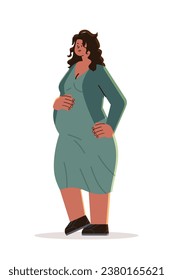 happy pregnant woman future mom hugging belly with arms pregnancy motherhood expectation concept vertical