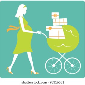 Happy pregnant woman with gifts