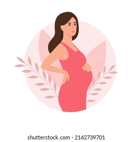 Happy pregnant woman holds her belly. Pregnancy concept. Vector illustration.