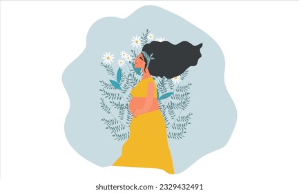 Happy pregnant woman holds her belly. Pregnancy resources type. Active well fitted pregnant female character. Happy pregnancy. Flat cartoon vector illustration.