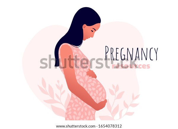 Happy Pregnant Woman Holds Her Belly Stock Vector Royalty Free 1654078312 