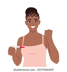 Happy pregnant woman holds a positive pregnancy test and thinks about the baby. Flat vector Character Illustration