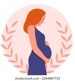 Happy pregnant woman hugging her belly. Future mom. Vector illustration in a flat style. healthcare concept.