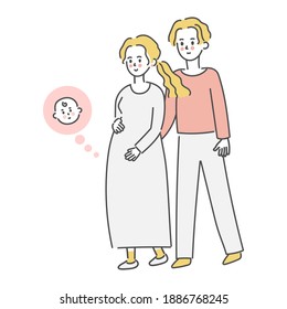 Happy pregnant woman  and  husband, vector illustration
