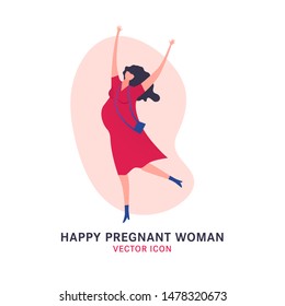 Happy pregnant woman icon in modern vanguard simplistic style. Prenatal clinic sign. Editable vector illustration in vibrant  pink, grey, magenta colors. Medical, healthcare, childbearing concept.