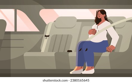happy pregnant woman passenger future mom wear safety seat belt in car pregnancy motherhood expectation concept