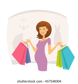 Happy pregnant woman with shopping bags