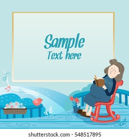 Happy Pregnant woman is sitting on a rocking chair in the holiday : relax and take a rest : Vector Illustration