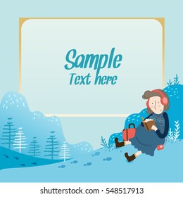 Happy Pregnant woman is sitting on a bench in the holiday : relax and take a rest : Vector Illustration