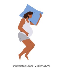 Happy pregnant woman sleeping on pillow dreaming about future childbirth and resting at night