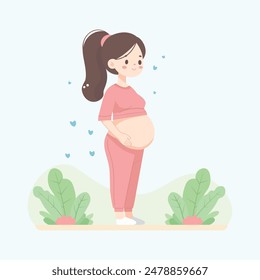 Happy Pregnant Woman Vector Flat Illustration