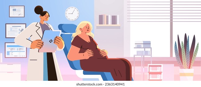 happy pregnant woman visiting doctor pregnancy motherhood expectation gynecology consultation concept