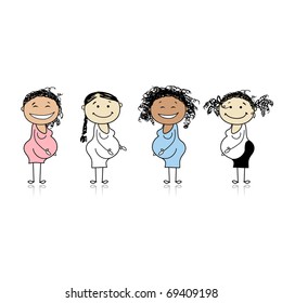 Happy pregnant women waiting for babies