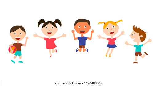 Happy Preschool Kids Jumping Vector Illustration Stock Vector (Royalty ...