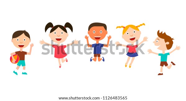 Happy Preschool Kids Jumping Vector Illustration Stock Vector (Royalty ...