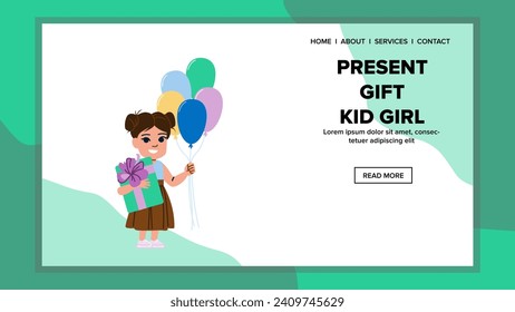 happy present gift kid girl vector. mom give, mother parent, family surprise happy present gift kid girl web flat cartoon illustration